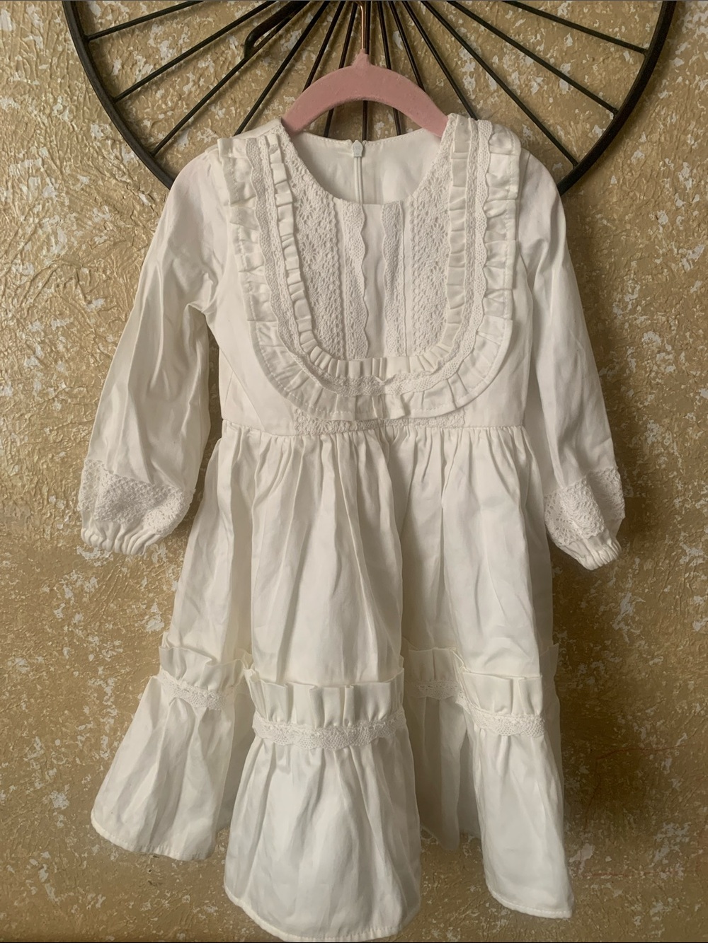 White Ruffled Long-Sleeve Girls' Formal Dress